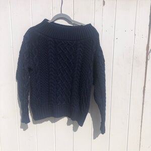 Self-Portrait Cable Knit Chunky Navy Blue Sweater Small